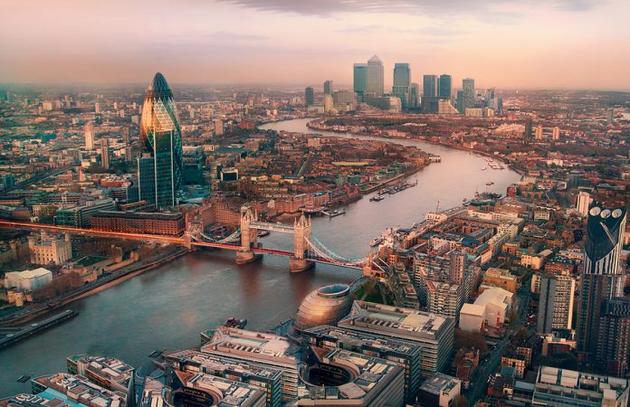 London View At Sunset. Panorama Include River Thames, Tower Brid UK economy