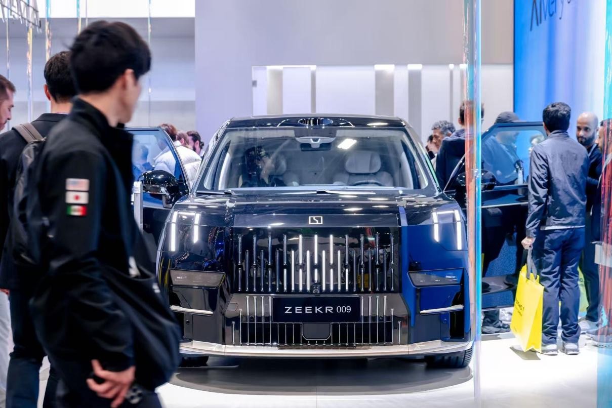 A close-up of the ZEEKR 009 luxury electric MPV on display